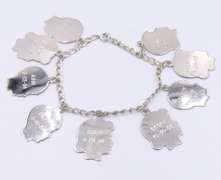 Vintage Sterling Silver Bracelet with 10 Signed Charms