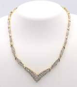 Majestic White and Yellow Gold Chevron Diamond Necklace