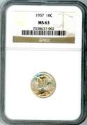 1937 Silver Mercury Dime in NGC MS63