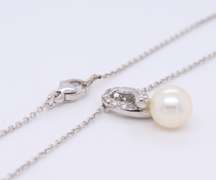 Charming 14kt WG White Pearl & Diamond Pendant