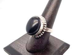 👻 FABOO-LOUS!👻Oval Black Onyx Tibetan Silver Beaded Design Ring