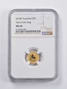 MS69 2018-P Australia $5 Gold Year Of The Dog 1/20 Oz. .999 Gold NGC