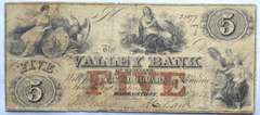$ 5 Valley Bank Hagerstown Maryland 1855 Note