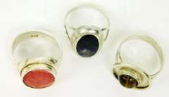 3 Sterling Silver Gemstone/Agate Rings