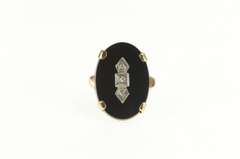 10K Yellow Gold Art Deco Black Onyx Diamond Statement Ring