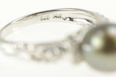 14K White Gold Tahitian Pearl Diamond Accent Engagement Ring