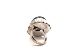 🕷Drop dead!🕷Oval Black Onyx Tibetan Silver Floral Energy Design Ring