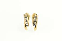 10K Yellow Gold Sapphire Diamond Semi Hoop Curved Bar Earrings