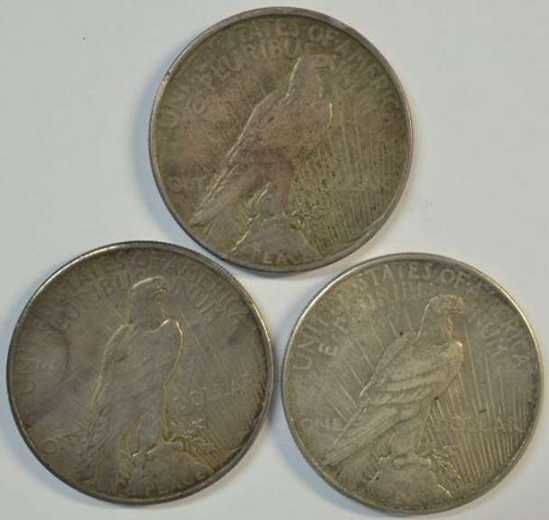 Key 1934-P and 2 1935-P Peace Silver Dollars
