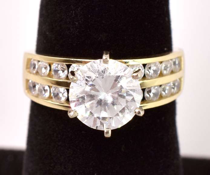 Dazzling Large CZ Ring in 14K Yellow Gold