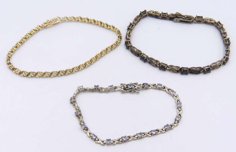 Group Lot of 3 Vintage Sterling Silver Cubic Zirconia Bracelets
