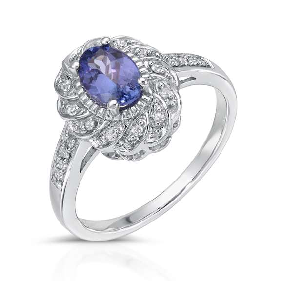 Plated Rhodium 0.75ct Tanzanite and Diamond Ring