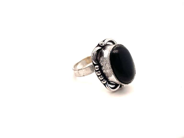 👻 Ghastly!👻 Oval Black Onyx Tibetan Silver Floral Energy Design Ring