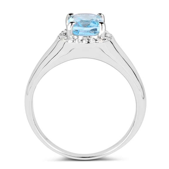 Plated Rhodium 1.15ct Blue Topaz and White Topaz Ring
