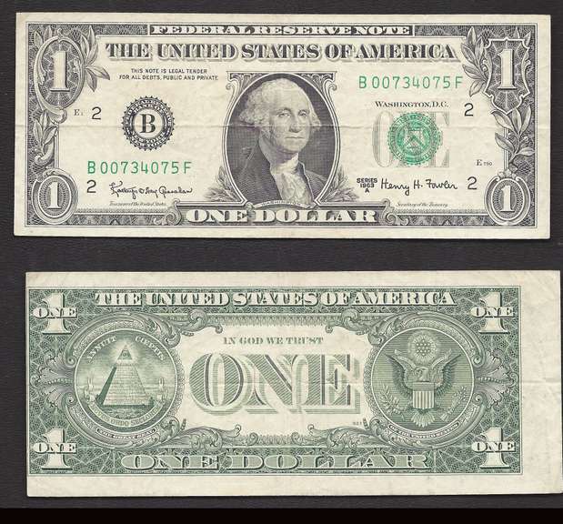 $1 1963-A Major Faulty Alignment on Back Grades Very Fine.