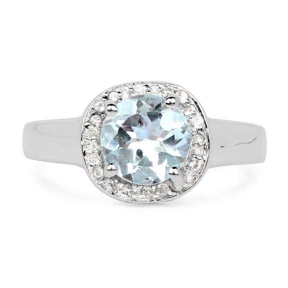 Plated Rhodium 2.25ct Blue Topaz and White Topaz Ring
