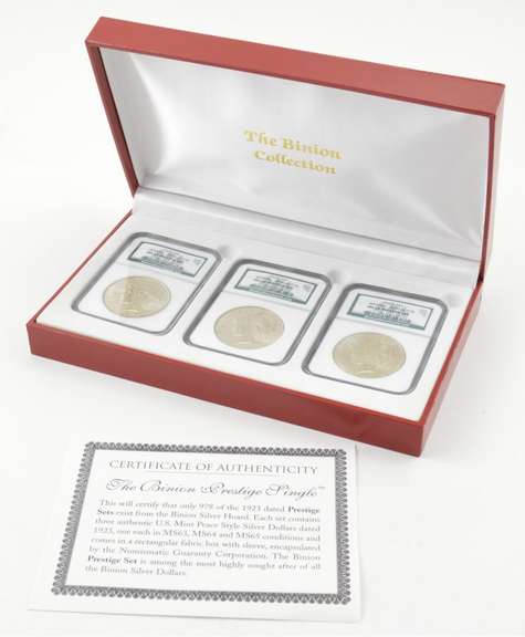 (3) MS63, 64, 65 1923 Peace Silver Dollar Prestige Set - NGC - BOX/COA