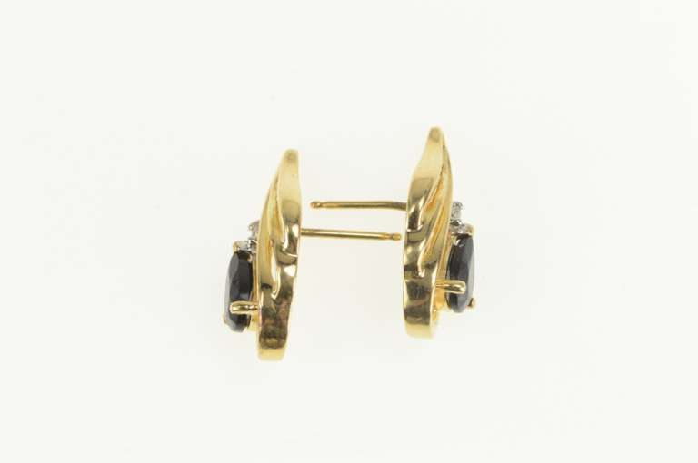 14K Yellow Gold Pear Sapphire Diamond Accent Wavy Stud Earrings