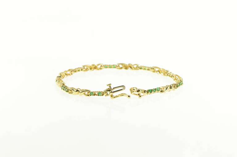 18K Yellow Gold Natural Emerald Twist Link Bar Statement Bracelet