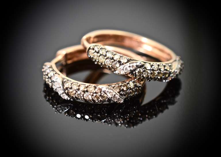 14K Rose Gold Champagne Diamond Hoops