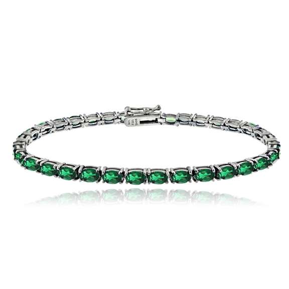 Sterling Silver 8.75ct Created Emerald Birthstone Tennis Bracelet