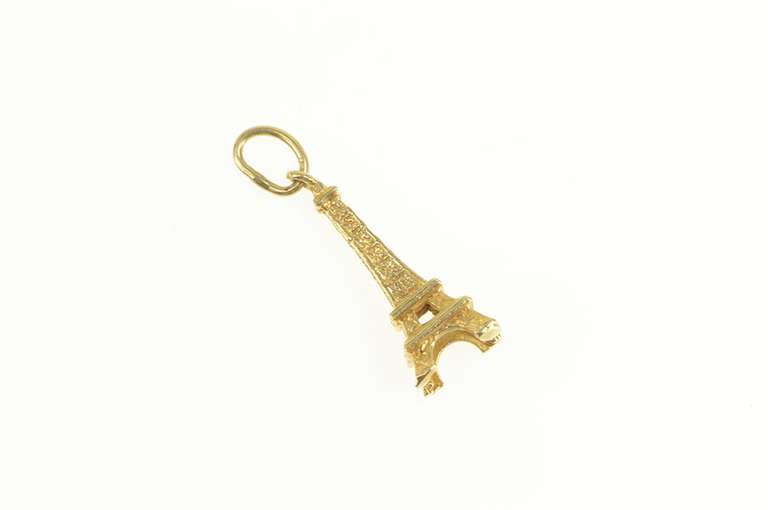 14K Yellow Gold 3D Eiffel Tower Paris France Travel Charm/Pendant