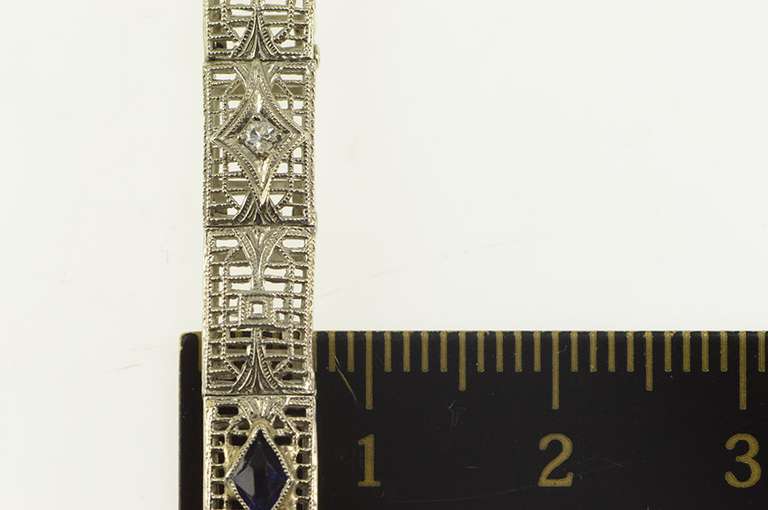 14K White Gold Art Deco Filigree Marquise Syn. Sapphire Bracelet