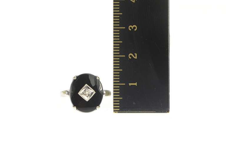 10K Yellow Gold Oval Black Onyx Diamond Overlay Statement Ring