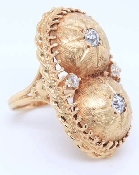 Antique Florentine Double Dome Euro Cut Diamond Ring in Yellow Gold