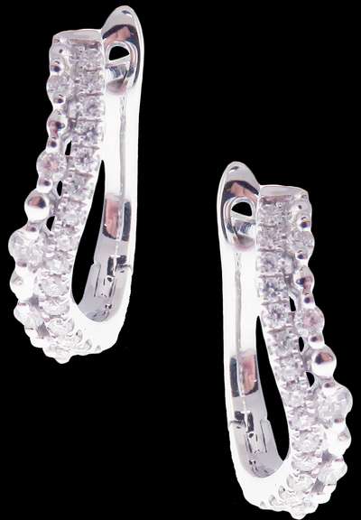 Undulating Double Row Diamond 18k White Gold Earrings