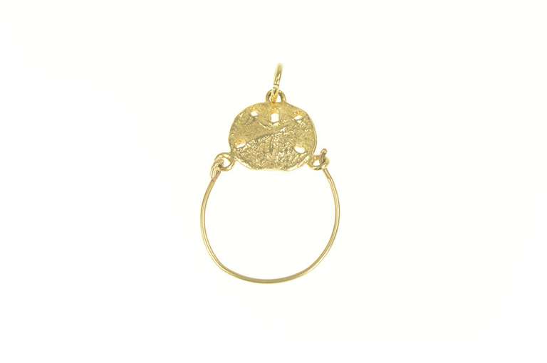 14K Yellow Gold Sand Dollar Sea Shell Charm Holder Loop Pendant