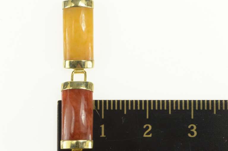 14K Yellow Gold Green Purple Red White Jadeite Carved Bar Bracelet