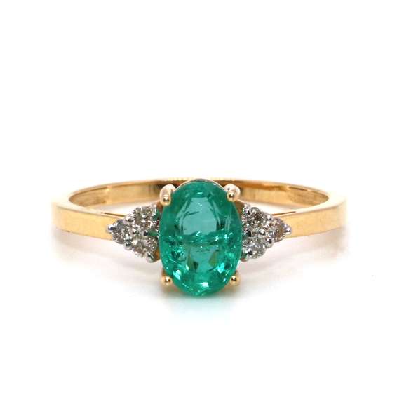 Radiant Emerald and Diamond 14kt Ring