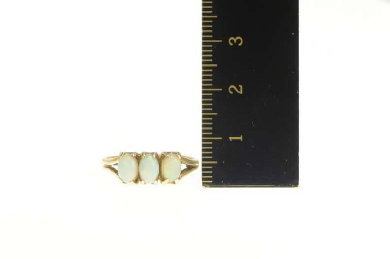 14K Yellow Gold Three Stone Oval Natural Opal Statement Ring