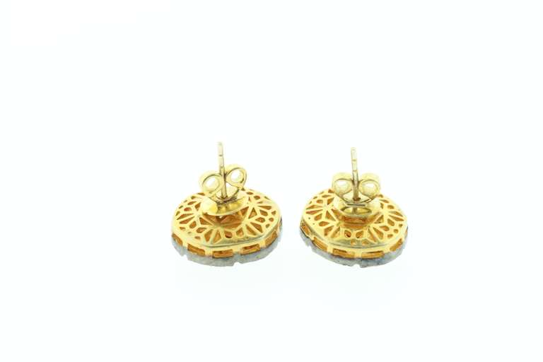 Pierced Mine Cut Diamond Halo Earrings with Gold Plated Silver