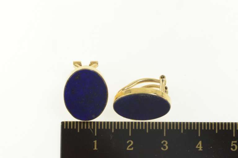 14K Yellow Gold Oval Lapis Lazuli Bezel Inset Clip Back Earrings