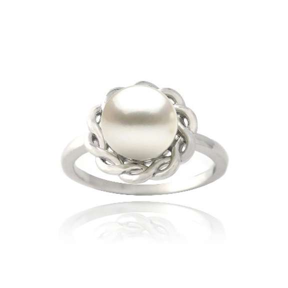 Sterling Silver Freshwater Cultured Pearl Twisted Flower Ring