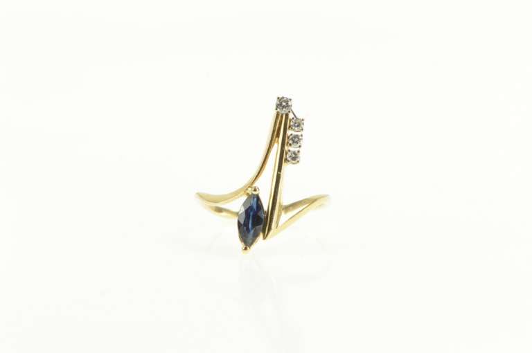 14K Yellow Gold 0.39 Ctw Marquise Sapphire Diamond Zig Zag Ring