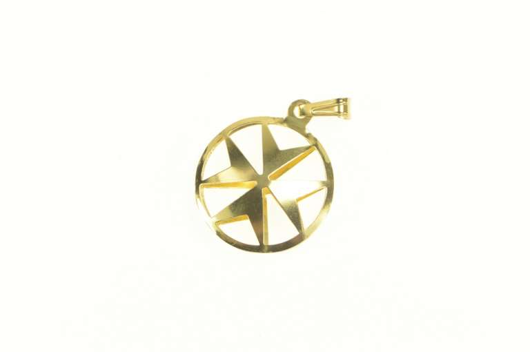 18K Yellow Gold Compass Chevron Cross Pattée Symbol Pendant