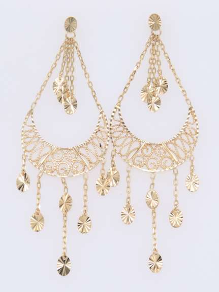 Charming Yellow Gold Diamond Cut Dangle Earrings