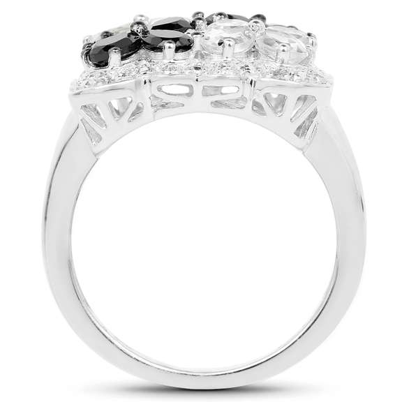 Plated Rhodium 1.36ctw Black Spinel and White Topaz Ring