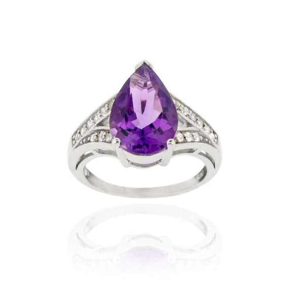 Sterling Silver 4.55ct. TGW Amethyst & CZ Teardrop Ring
