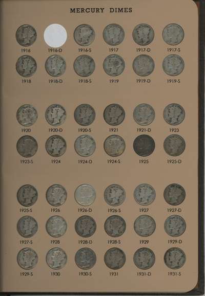 Complete Set of 76 Mercury Dimes in album (missing one coin)