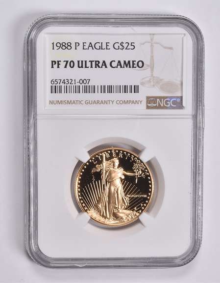 PF70 UCAM 1988-P $25 American Gold Eagle 1/2 Oz. .999 Fine Gold NGC