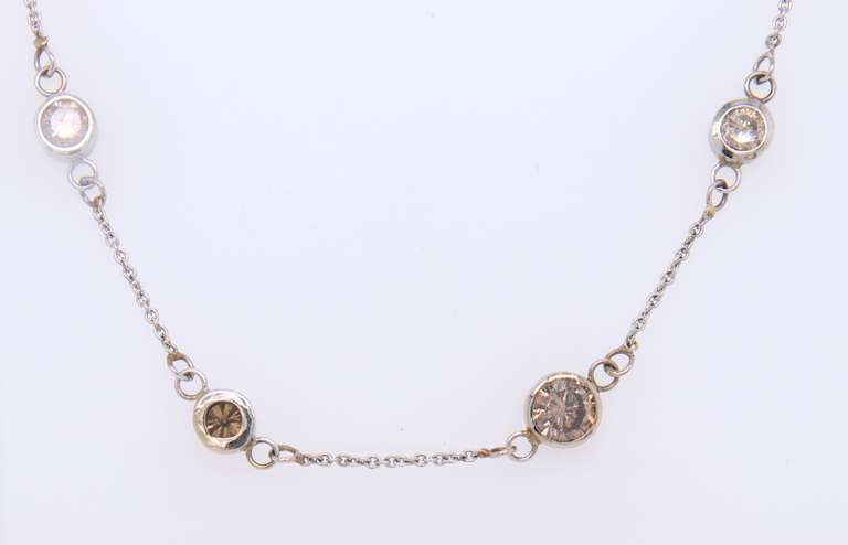 Stylish White Gold 2.50CTW Bezel Set Brown Diamond Necklace