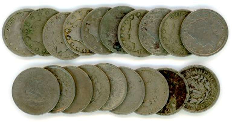 19 Liberty 'V' Nickels