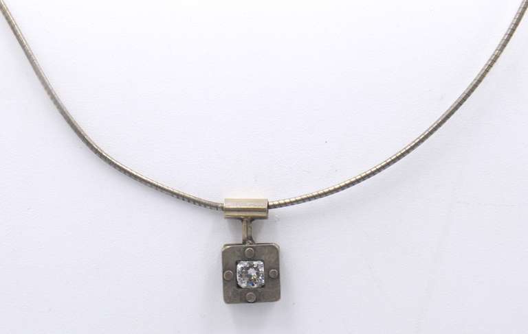 Vintage Sterling Silver Cubic Zirconia Pendant on Chain