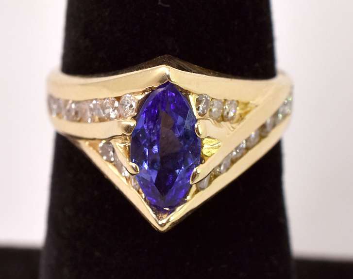 Precious Purple Crystal and Diamond Ring in 14K Yellow Gold