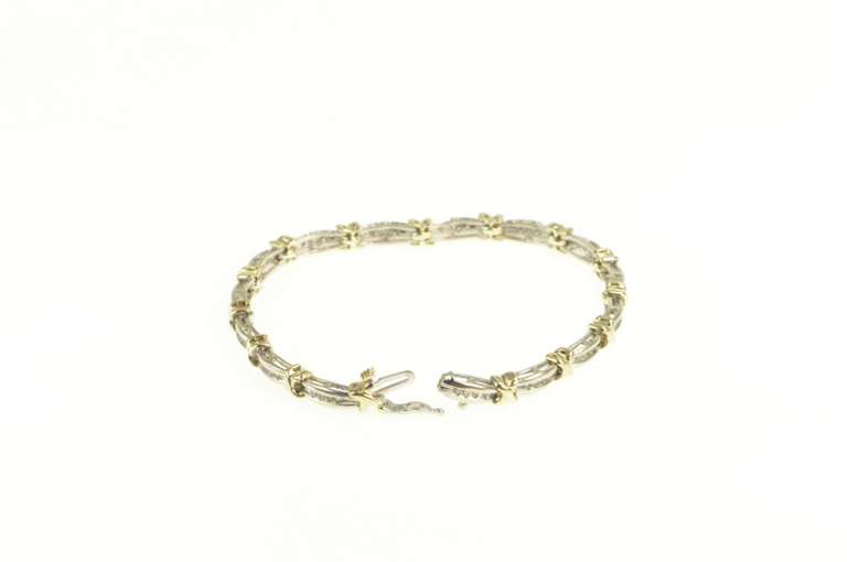 10K Yellow Gold 0.30 Ctw Diamond Two Tone X Link Tennis Bracelet