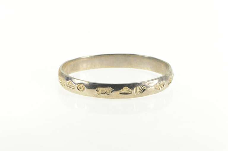Sterling Silver South American Stamped Pattern Bangle Bracelet